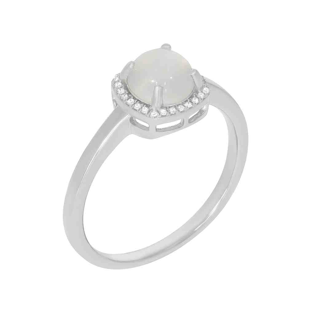 Round Moon Stone with a Halo Engagement Ring PD31345ALR MOON STONE